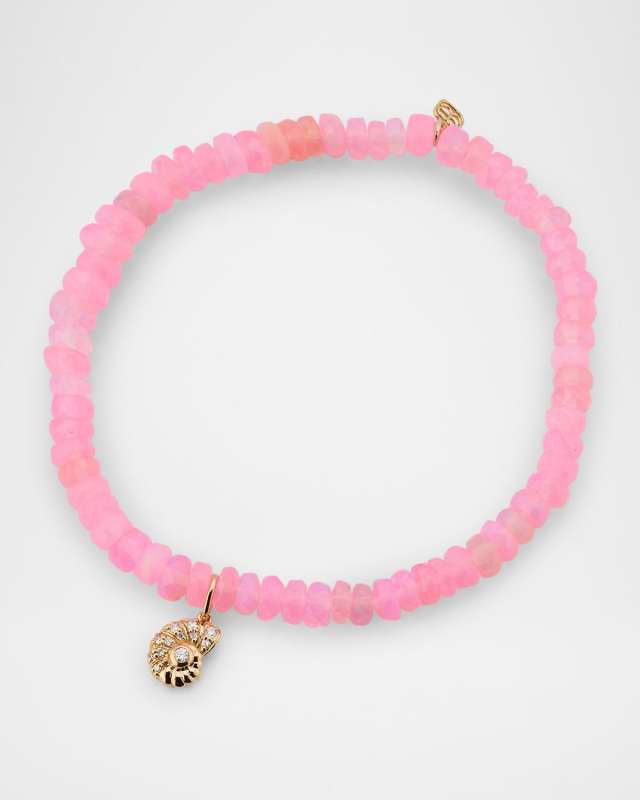 14K Gold & Diamond Nautilus Charm on Opal Beaded Bracelet